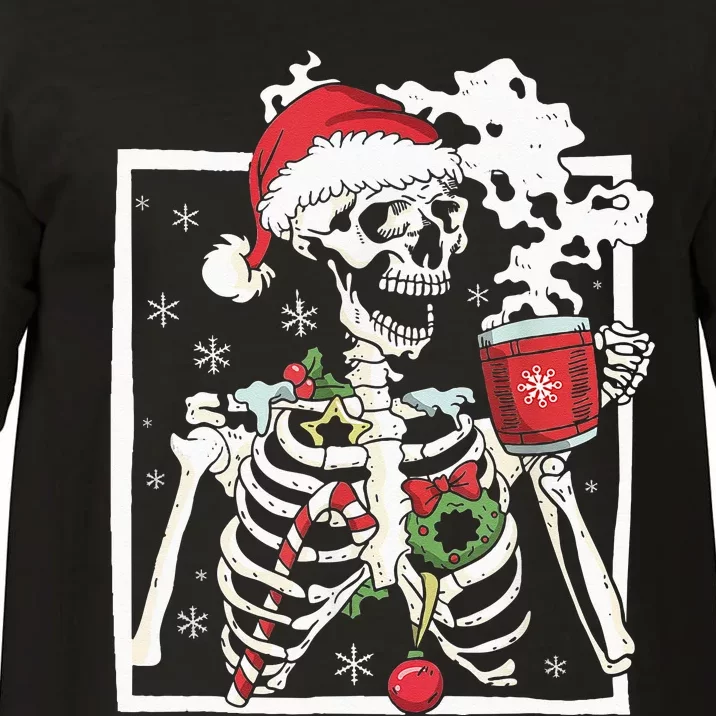 Christmas Skeleton With Smiling Skull Drinking Coffee Latte Comfort Colors T-Shirt