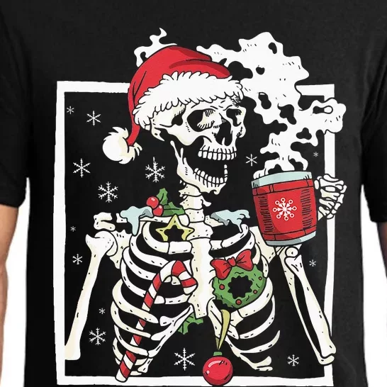 Christmas Skeleton With Smiling Skull Drinking Coffee Latte Pajama Set