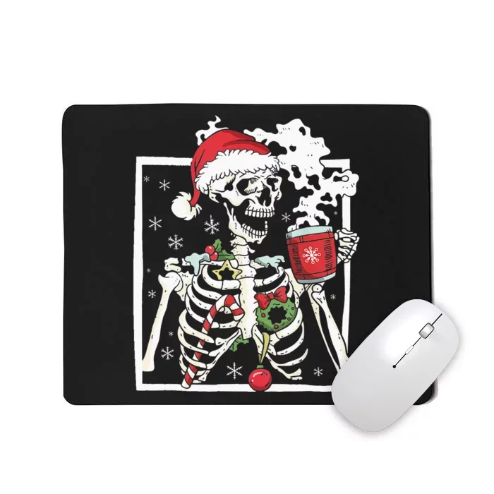 Christmas Skeleton With Smiling Skull Drinking Coffee Latte Mousepad