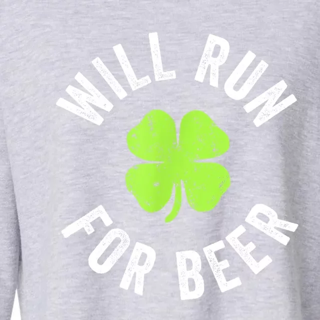 Cute Shamrock Will Run For Beer Funny St. Patricks Day Gift Cropped Pullover Crew