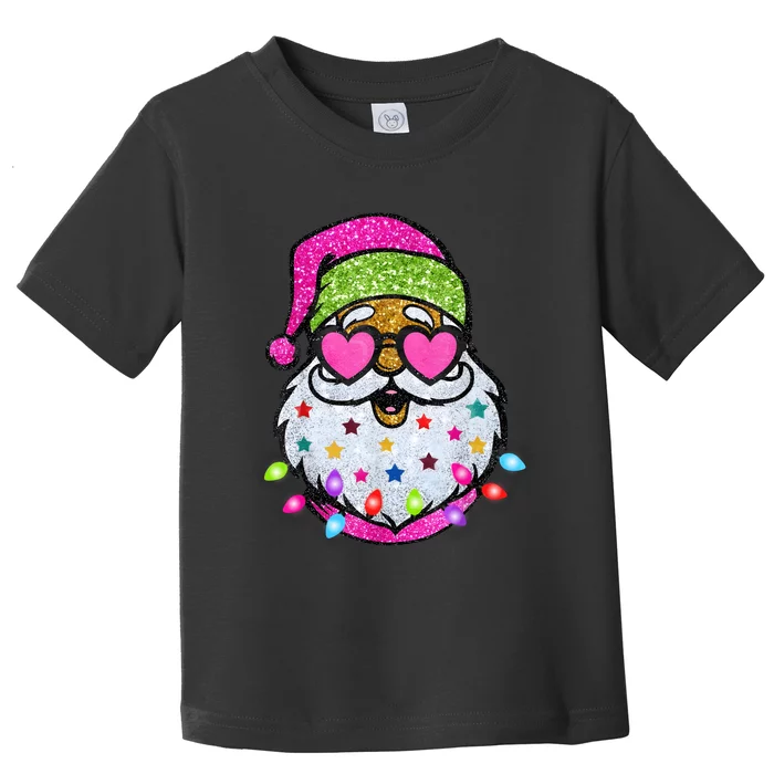 Cute Santa With Sunglasses Bling Bling Funny Christmas Toddler T-Shirt