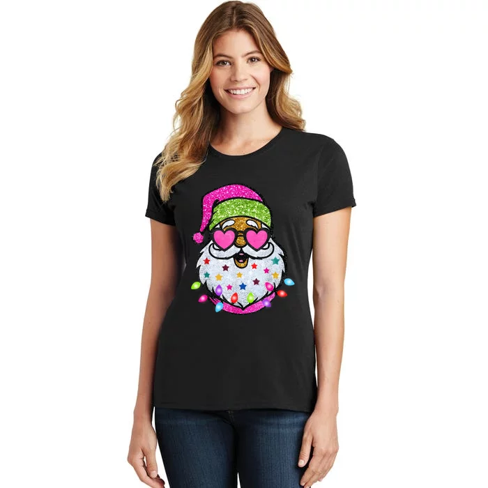 Cute Santa With Sunglasses Bling Bling Funny Christmas Women's T-Shirt