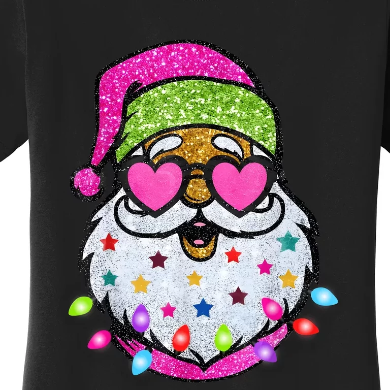 Cute Santa With Sunglasses Bling Bling Funny Christmas Women's T-Shirt