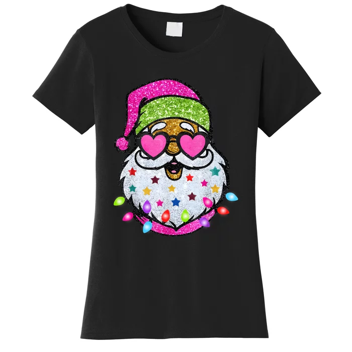 Cute Santa With Sunglasses Bling Bling Funny Christmas Women's T-Shirt