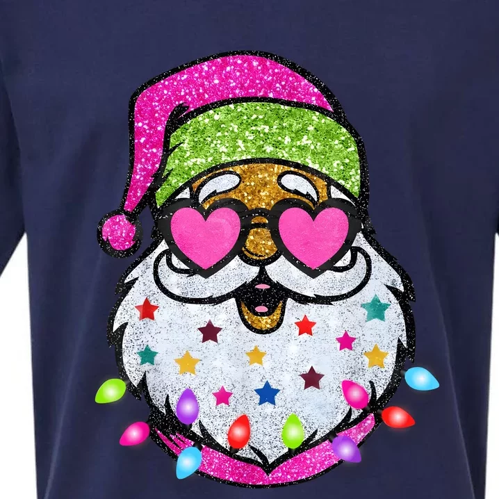 Cute Santa With Sunglasses Bling Bling Funny Christmas Sueded Cloud Jersey T-Shirt