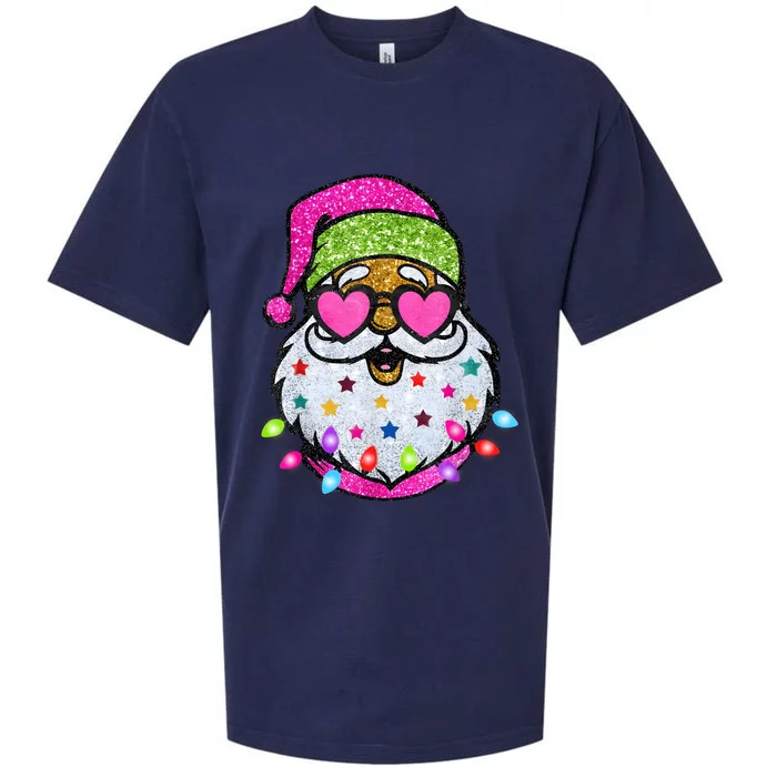 Cute Santa With Sunglasses Bling Bling Funny Christmas Sueded Cloud Jersey T-Shirt