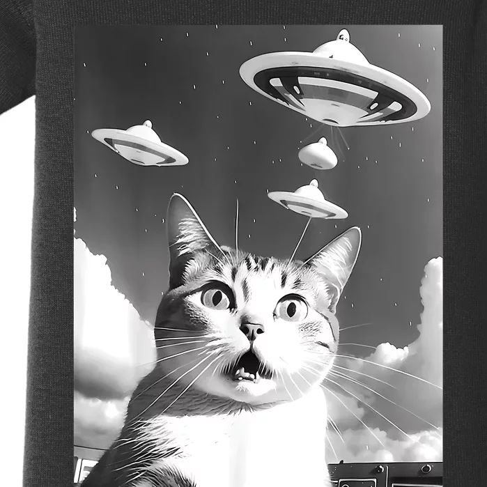 Cat Selfie With Alien UFO Spaceship Funny Cat Lovers Baby Bodysuit