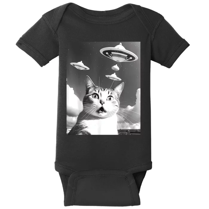 Cat Selfie With Alien UFO Spaceship Funny Cat Lovers Baby Bodysuit