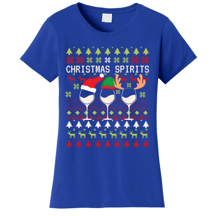 Christmas Spirits Wine Glasses Xmas Ugly Christmas Gift Women's T-Shirt