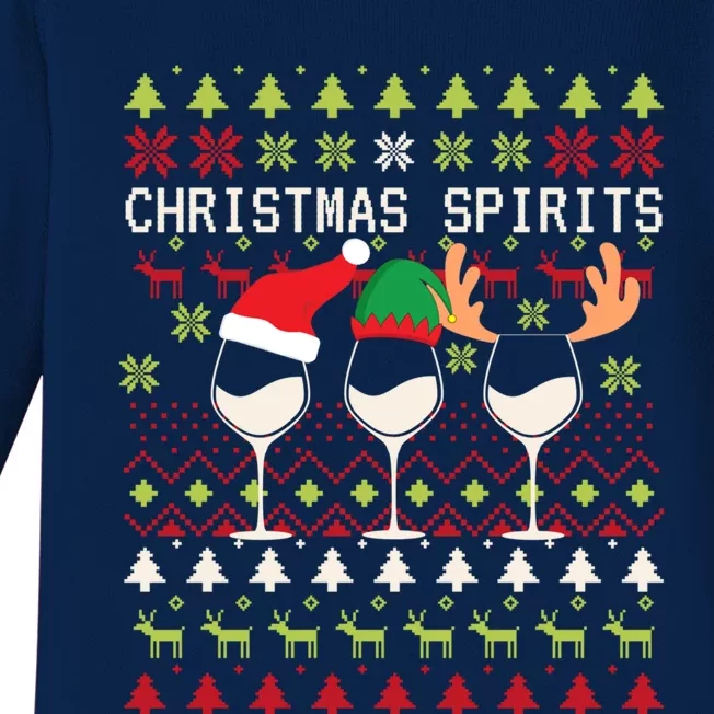 Christmas Spirits Wine Glasses Xmas Ugly Christmas Gift Baby Long Sleeve Bodysuit