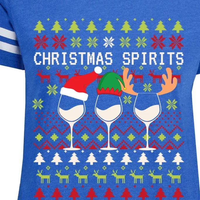 Christmas Spirits Wine Glasses Xmas Ugly Christmas Gift Enza Ladies Jersey Football T-Shirt