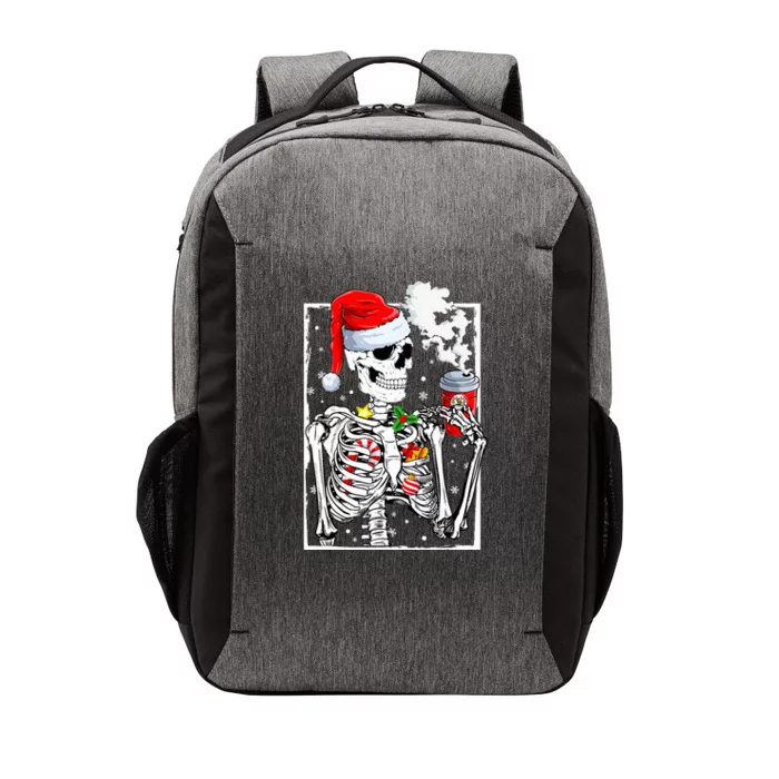 Christmas Skeleton With Smiling Skull Drinking Coffee Latte Vector Backpack