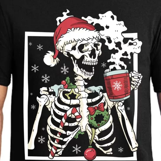 Christmas Skeleton With Smiling Skull Ing Coffee Latte Funny Gift Pajama Set