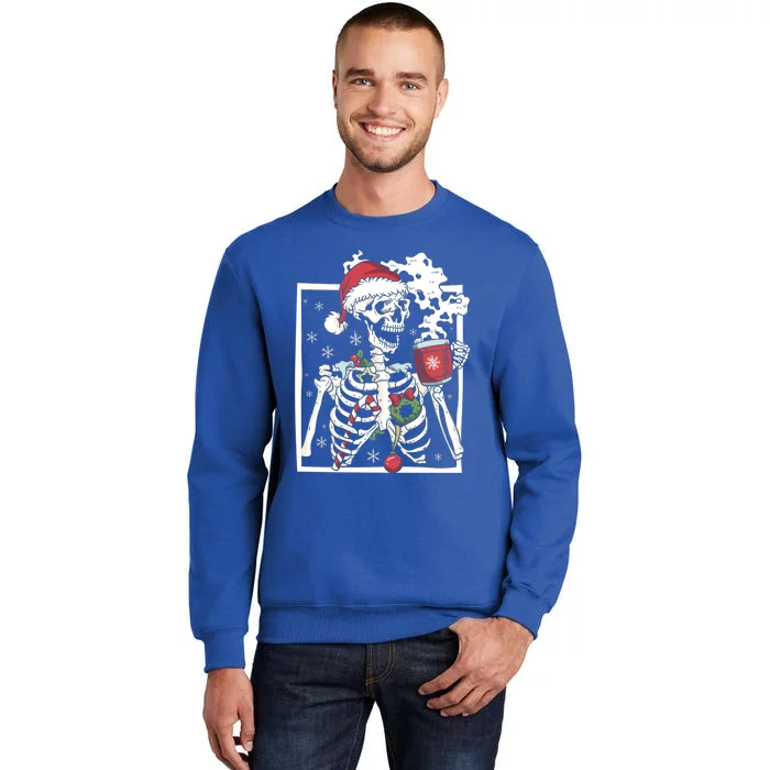 Christmas Skeleton With Smiling Skull Ing Coffee Latte Funny Gift Tall Sweatshirt