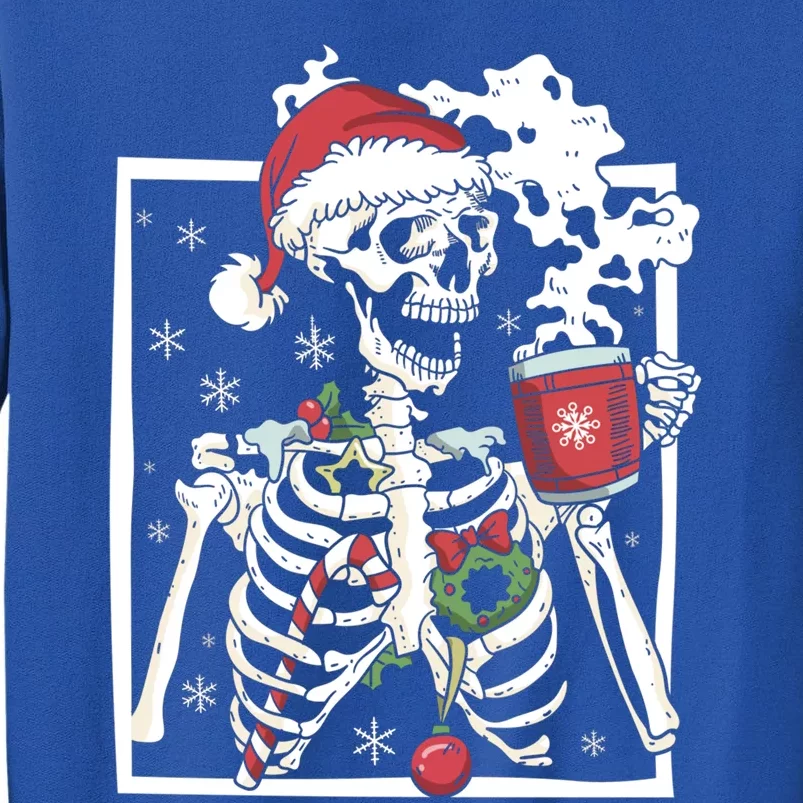 Christmas Skeleton With Smiling Skull Ing Coffee Latte Funny Gift Tall Sweatshirt