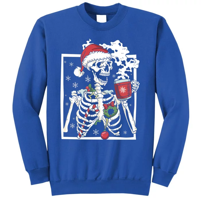 Christmas Skeleton With Smiling Skull Ing Coffee Latte Funny Gift Tall Sweatshirt