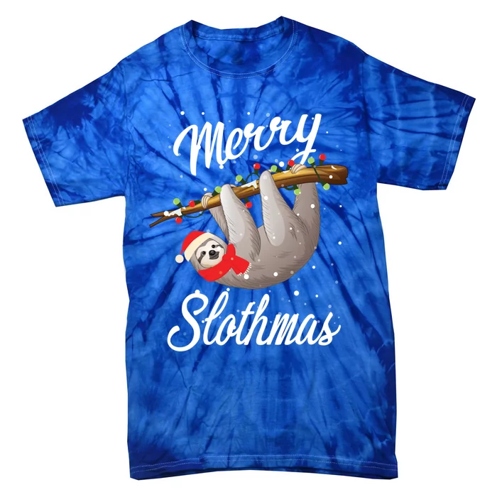 Christmas Sloth With Santa Hat Merry Slothmas Gift Tie-Dye T-Shirt