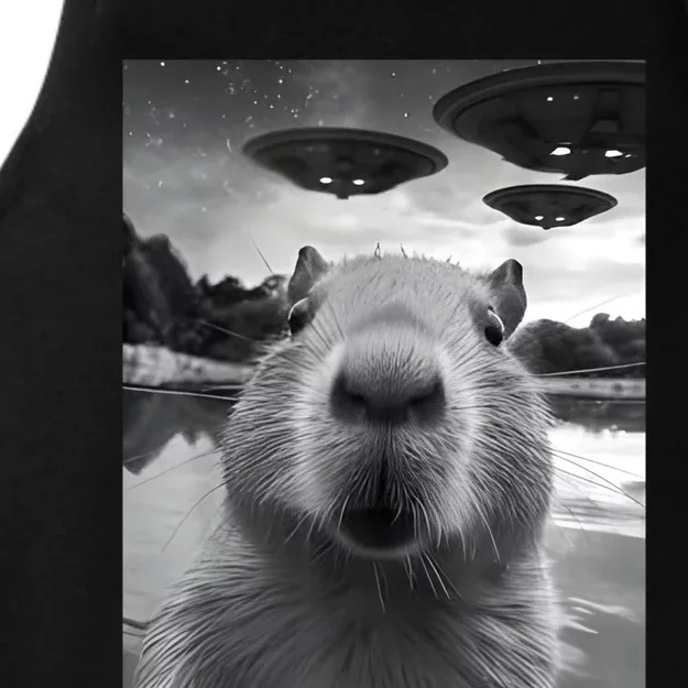 Capybara Selfie With Ufos Weird Ladies Tri-Blend Wicking Tank