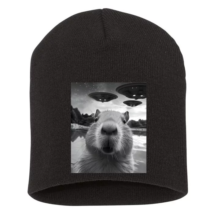 Capybara Selfie With Ufos Weird Short Acrylic Beanie