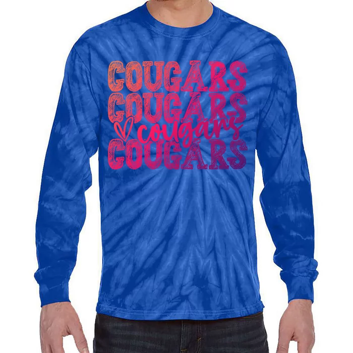 Cougars Spirit Wear Game Day School Mascot Sport Fan Team Gift Tie-Dye Long Sleeve Shirt