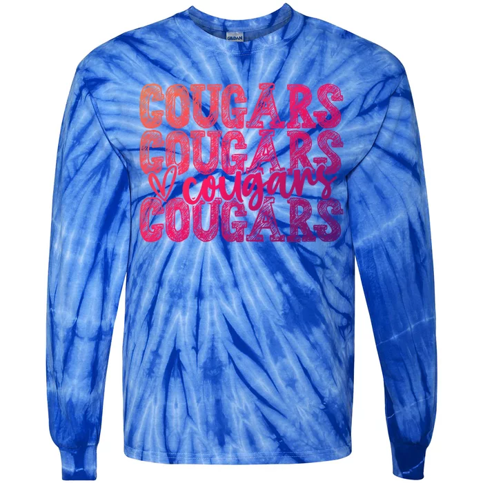 Cougars Spirit Wear Game Day School Mascot Sport Fan Team Gift Tie-Dye Long Sleeve Shirt