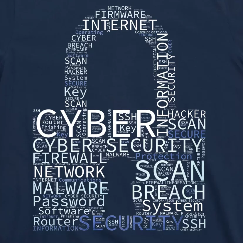 Cyber Security Wordcloud Padlock T-Shirt