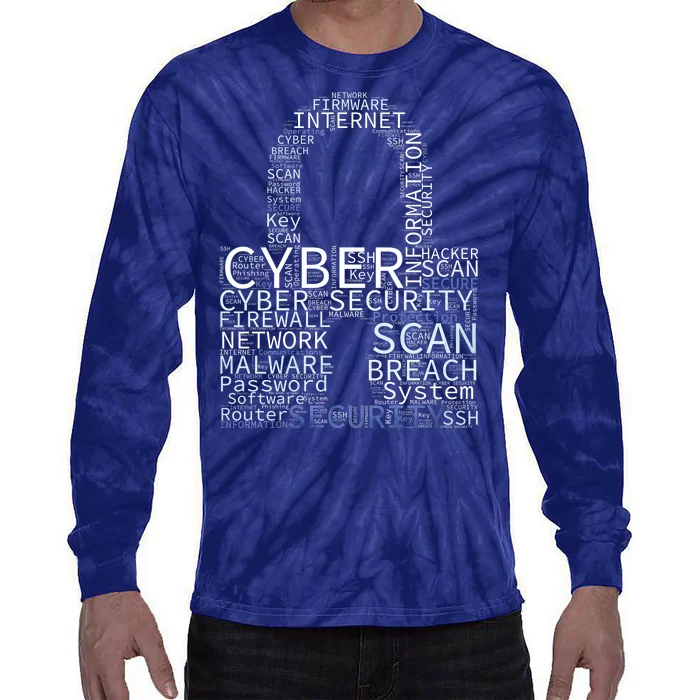 Cyber Security Wordcloud Padlock Tie-Dye Long Sleeve Shirt