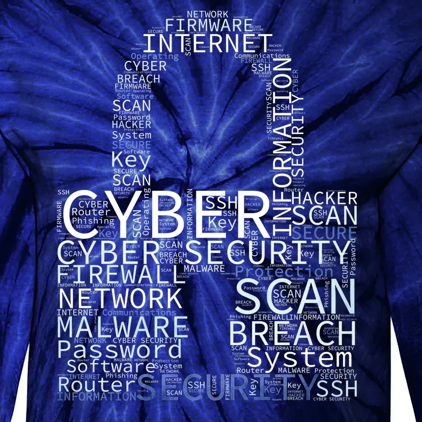 Cyber Security Wordcloud Padlock Tie-Dye Long Sleeve Shirt