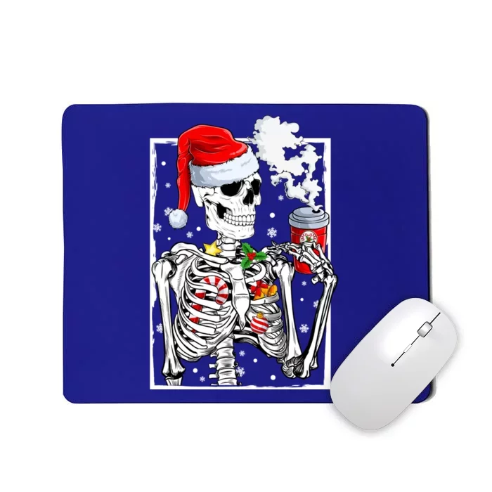 Christmas Skeleton With Smiling Skull Drinking Coffee Latte Mousepad