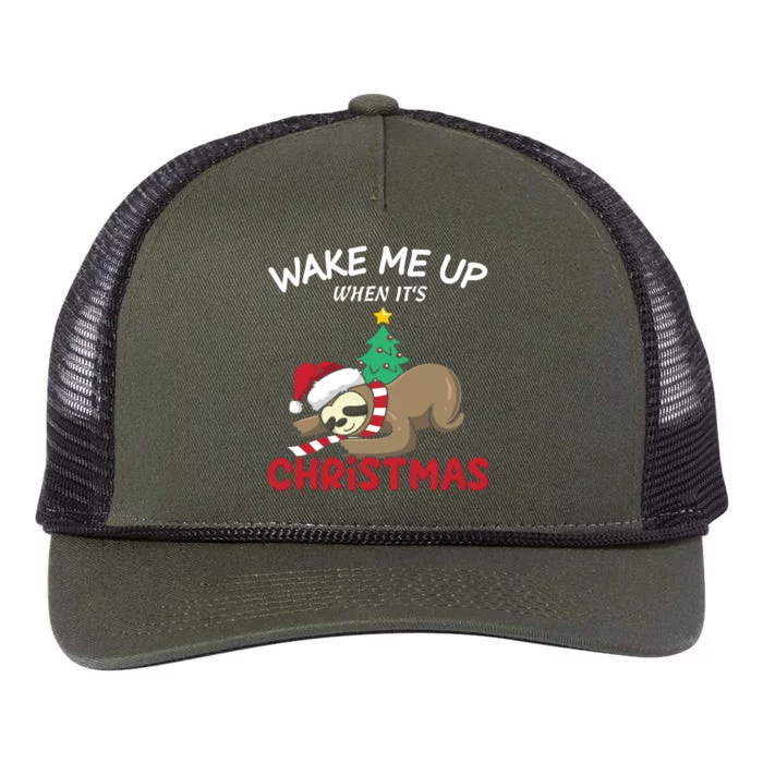 Christmas Sloth Wake Me Up When ItS Christmas Gift Retro Rope Trucker Hat Cap