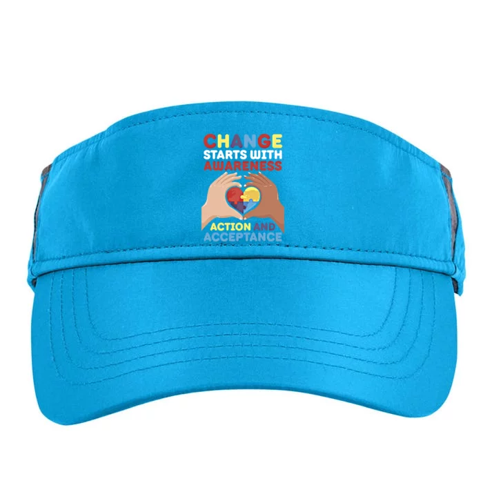 Change Starts With Awareness Action And Acceptance Autism Cute Gift Adult Drive Performance Visor