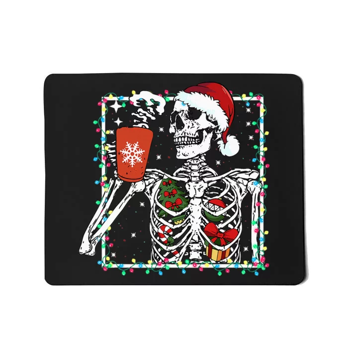 Christmas Skeleton With Smiling Skull Drinking Coffee Latte Mousepad