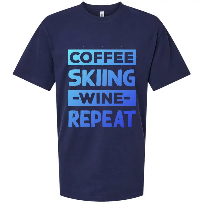 Coffee Skiing Wine Repeat Snow Skiing Coffee Lover Gift Sueded Cloud Jersey T-Shirt