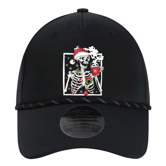 Christmas Skeleton With Smiling Skull Drinking Coffee Latte Performance The Dyno Cap