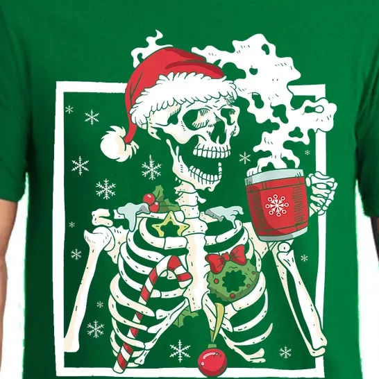 Christmas Skeleton With Smiling Skull Drinking Coffee Latte Pajama Set