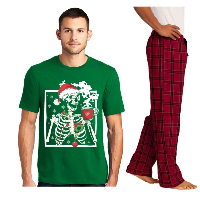 Christmas Skeleton With Smiling Skull Drinking Coffee Latte Pajama Set