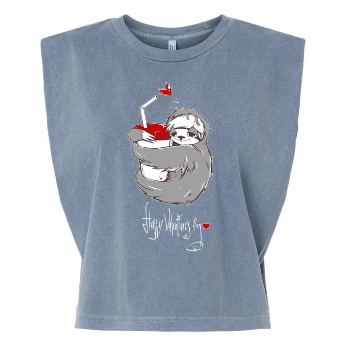 Cute Sloth With Cup Happy Valentines Day Garment-Dyed Women's Muscle Tee