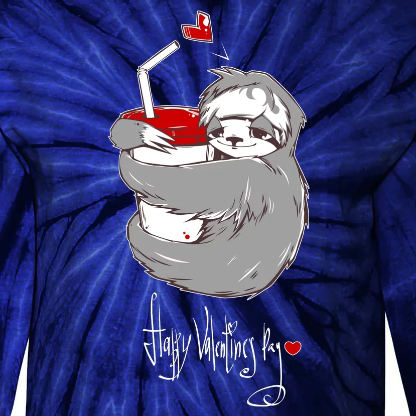 Cute Sloth With Cup Happy Valentines Day Tie-Dye Long Sleeve Shirt