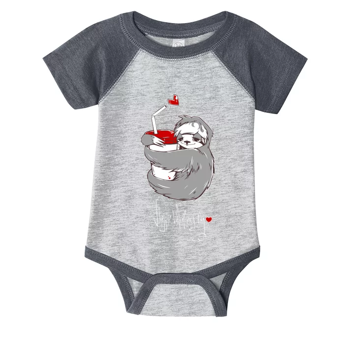 Cute Sloth With Cup Happy Valentines Day Infant Baby Jersey Bodysuit