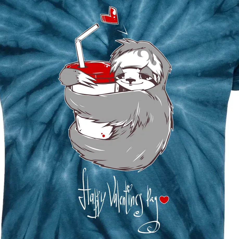 Cute Sloth With Cup Happy Valentines Day Kids Tie-Dye T-Shirt