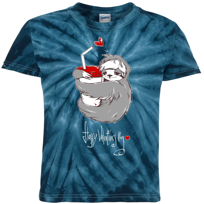 Cute Sloth With Cup Happy Valentines Day Kids Tie-Dye T-Shirt