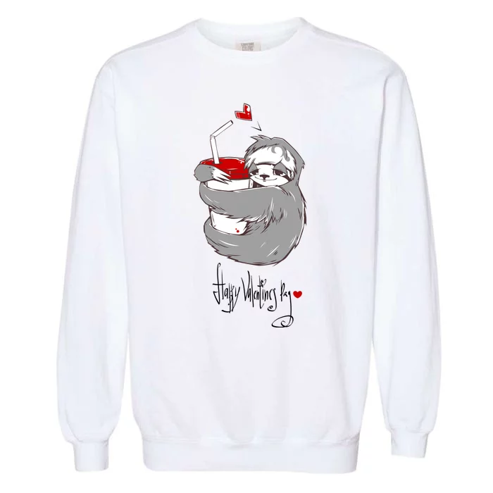 Cute Sloth With Cup Happy Valentines Day Garment-Dyed Sweatshirt