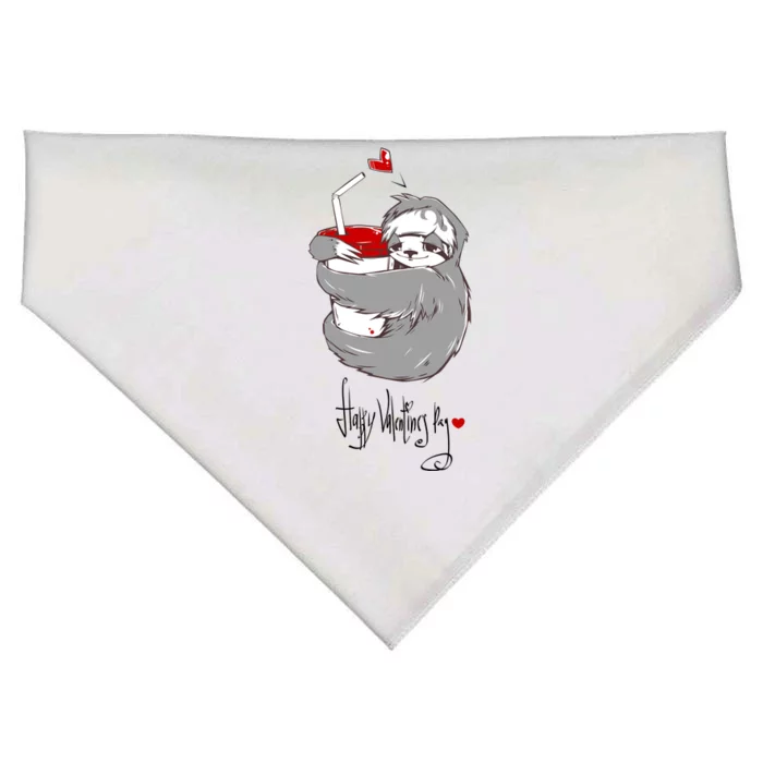 Cute Sloth With Cup Happy Valentines Day USA-Made Doggie Bandana