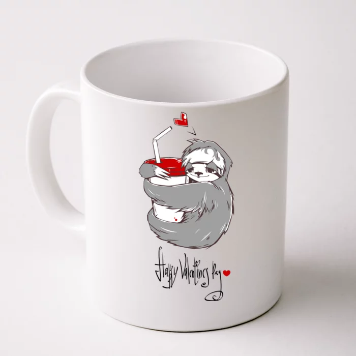 Cute Sloth With Cup Happy Valentines Day Front & Back Coffee Mug