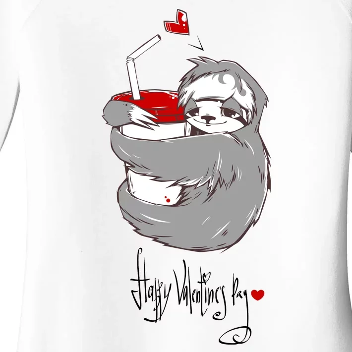 Cute Sloth With Cup Happy Valentines Day Women's Perfect Tri Tunic Long Sleeve Shirt