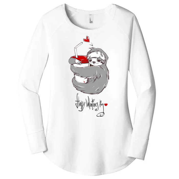 Cute Sloth With Cup Happy Valentines Day Women's Perfect Tri Tunic Long Sleeve Shirt