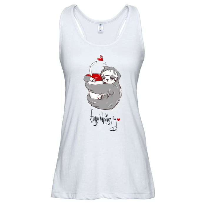 Cute Sloth With Cup Happy Valentines Day Ladies Essential Flowy Tank