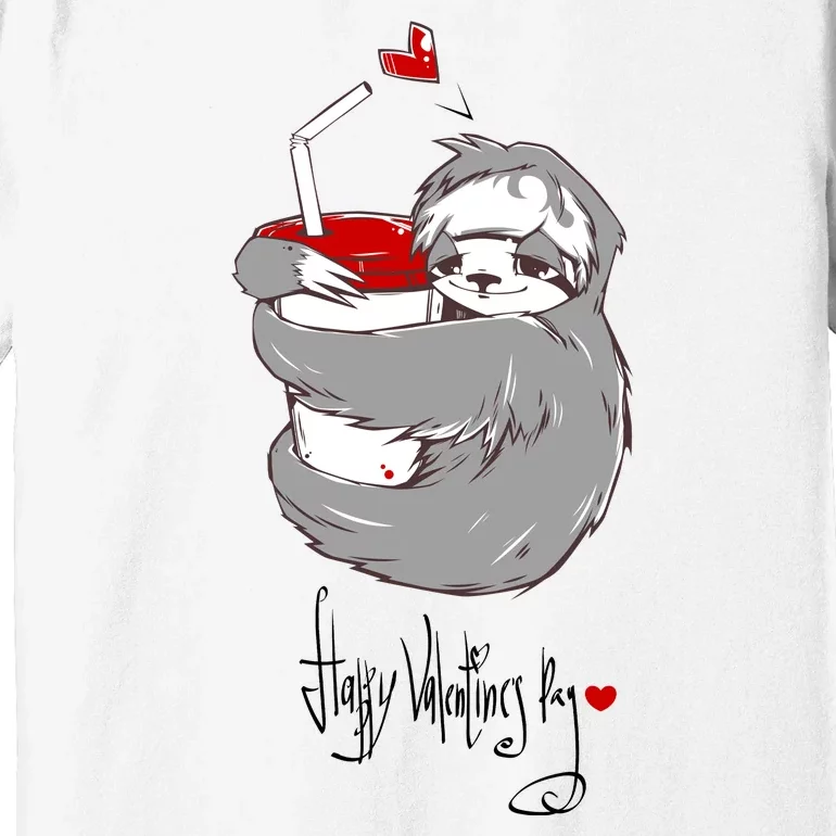 Cute Sloth With Cup Happy Valentines Day Premium T-Shirt