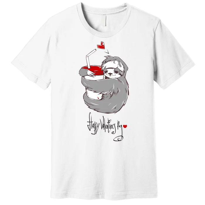 Cute Sloth With Cup Happy Valentines Day Premium T-Shirt