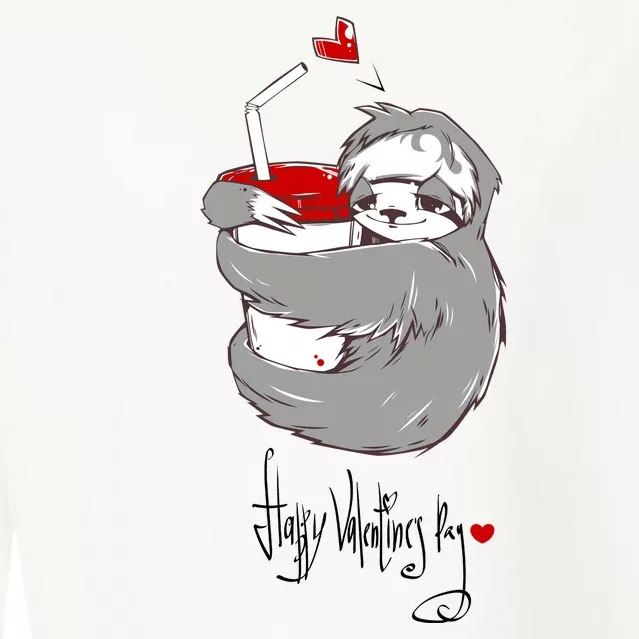 Cute Sloth With Cup Happy Valentines Day Cropped Pullover Crew